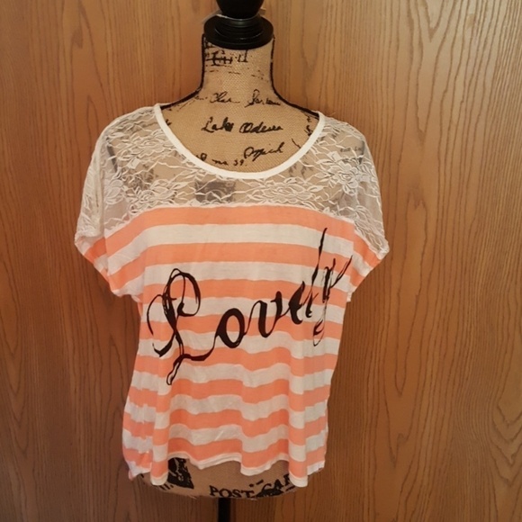 Rue 21 t-shirt. Lace with stripes. Large - Picture 1 of 4